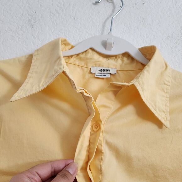 Jason Wu Blouse Womens Small Yellow Crop Button Twist Front Top Longsleeve - Picture 5 of 10